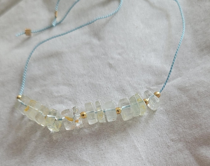 Aquamarine bracelet on silk, cord jewellery for everyday wear, March birthday gift for mermaid, for mum, sister, auntie,