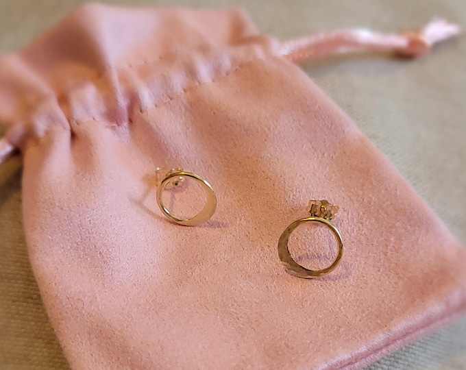 Little moon stud earrings, hammered  open circle pushbacks