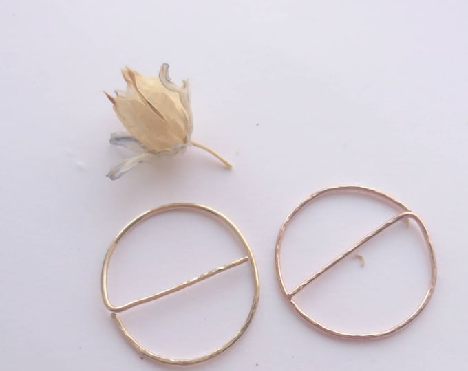 Modern hoops, hammered threader earrings, art deco