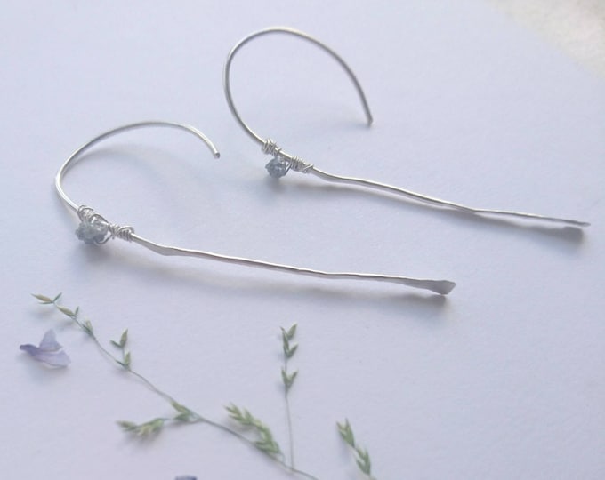 Raw diamond earrings, threader earrings, long stick earrings