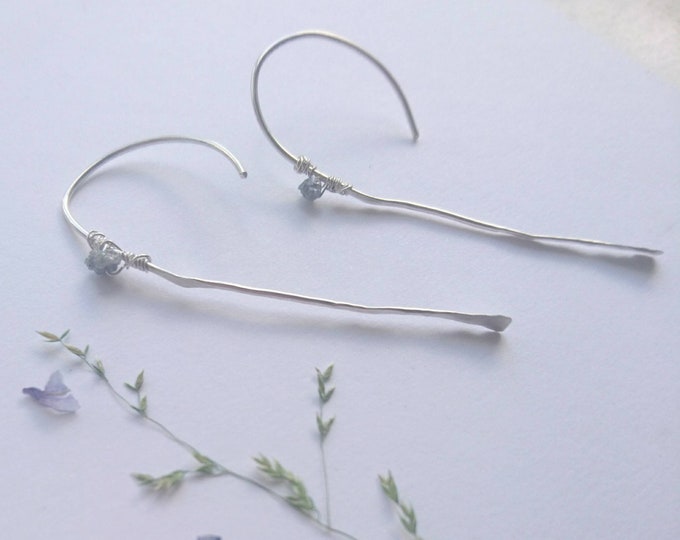 Raw diamond earrings, threader earrings, long stick earrings