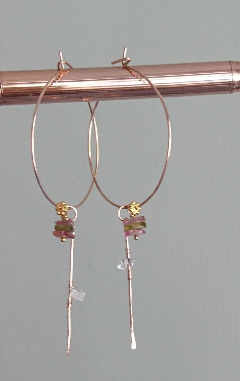 boho elegant chic summer jewellery tourmaline hoops modern feminine hoop earrings Watermelon tourmaline earrings pretty earrings