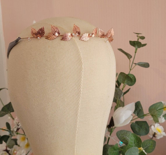 Tiara leaf rose gold,goddess halo, modern bride, muse hair accessory,festival hair,Greek costume party, boho style hair jewelry,summer party
