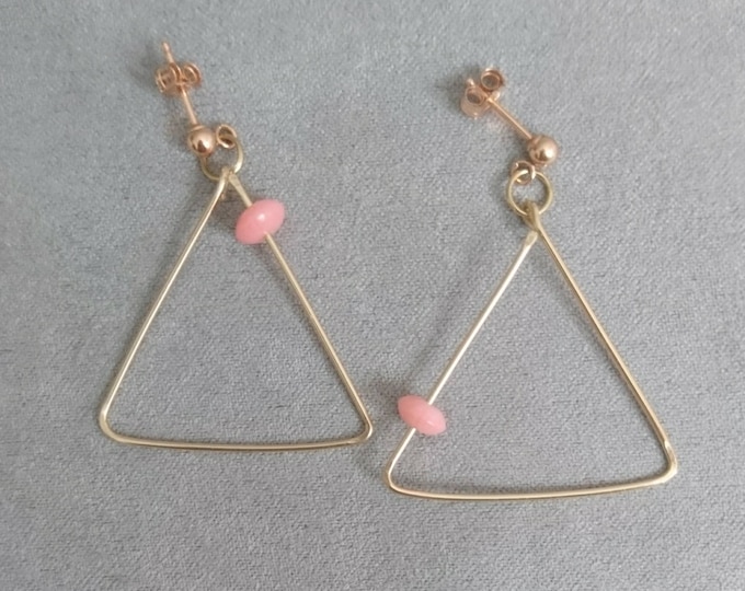 Triangle earrings, coral jewellery, studs with hoops, summer 2020