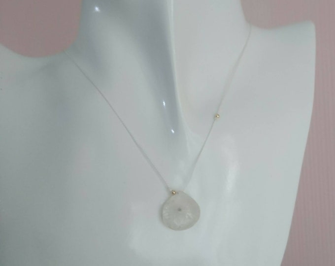 Quartz pendant, boho bride,  solar quartz with 14k gold beads on silk cord