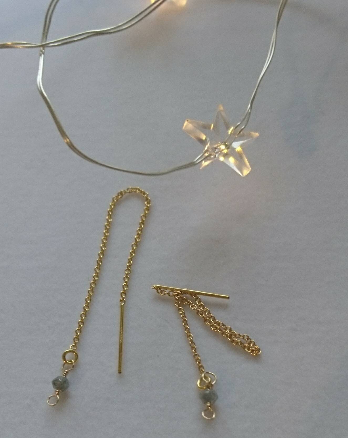 Raw Diamond threader earrings, chic faceted diamond earrings