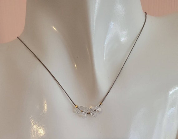 Herkimer diamond silk necklace , diamond minimal jewelry, jewellery with crystals, silk cord jewelry, boho luxe vibe