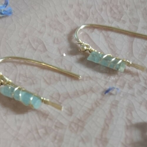 Raw aquamarine earrings, cheapest March birthstone, modern chic gift for girlfriend, mum, wife