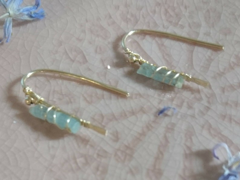 Raw aquamarine earrings, cheapest March birthstone, modern chic gift for girlfriend, mum, wife