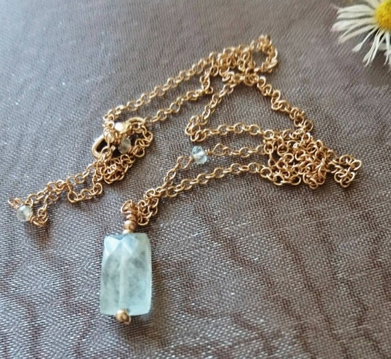 Faceted aquamarine oblong pendant necklace, blue gemstone, March birthday gift for daughter, for girlfriend, for niece
