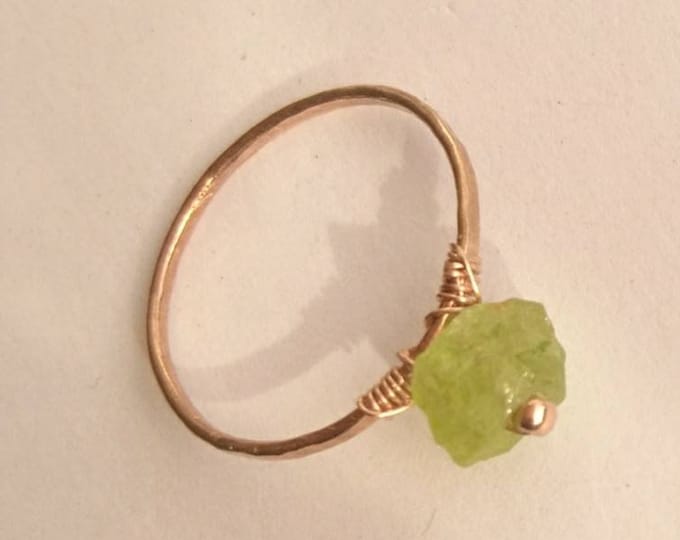 Peridot ring, August birthstone gift for her, raw crystal