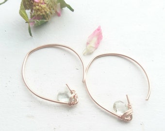 Faceted aquamarine open hoops