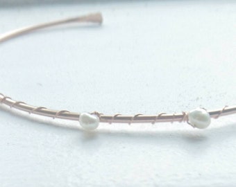 Pearl bangle, modern pearl jewellery, artisan jewelry with pearls, June birthday gift for her