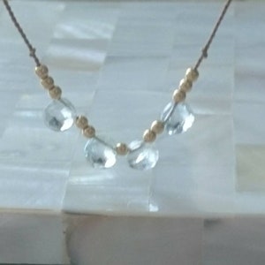 Faceted aquamarine necklace on cord, March birthstone gift for her