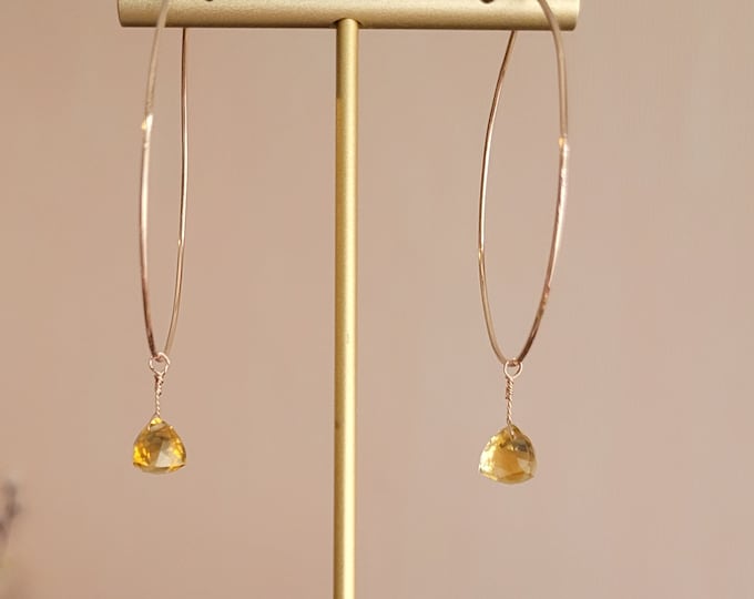 November birthday, faceted citrine teardrop hoop earrings, birthstone jewellery, yellow gemstone, luxe jewelry, fall glamour, chic earrings