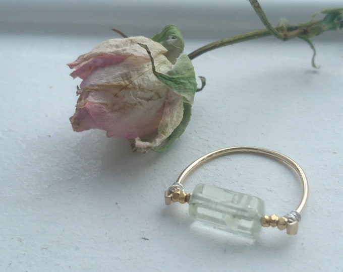 Heliodor ring with gold vermeil style nuggets