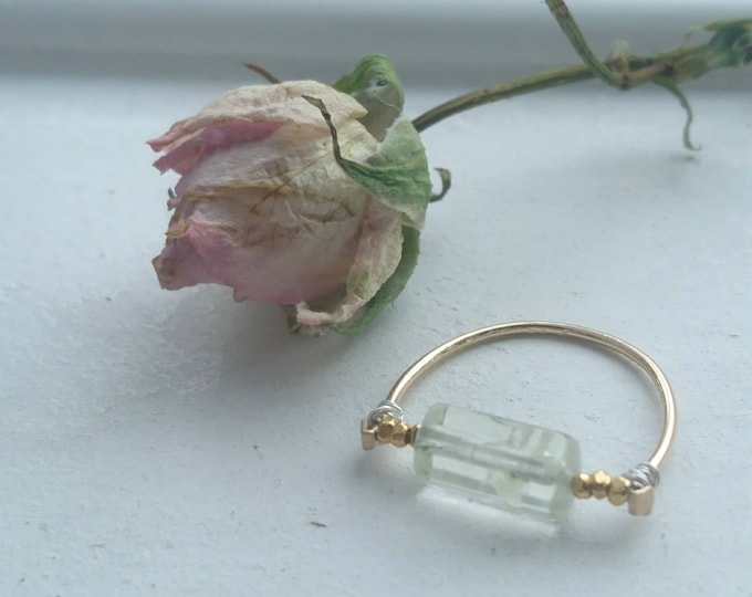 Heliodor ring with gold vermeil style nuggets