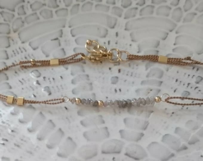 Silk cord bracelet with raw diamonds, April birthstone, minimalist jewellery, April birthday gift for her, anniversary, special occasion,