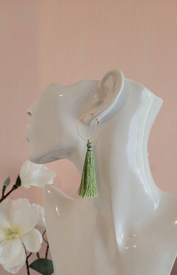 Sparkly hoops with tassles-dopamine dressing-versatile jewellery- vacation-lightweight earrings-pop of colour