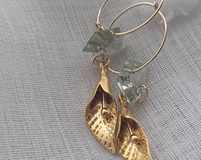 Green amethyst hoop earrings- one of a kind