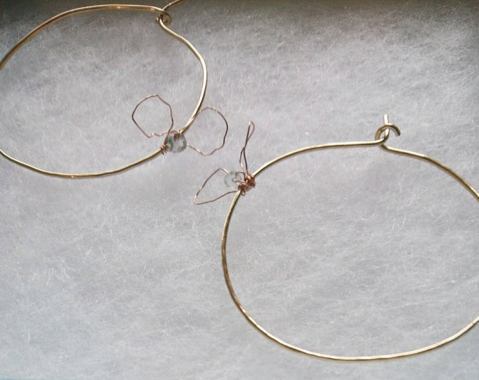 Gold hoop earrings with aquamarine and deconstructed flowers, minimalist fine jewellery, unique earrings,gift for her, gold jewellery