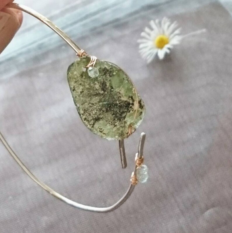 poetic jewellery, gift artefact style bracelet Ancient Roman glass bangle with aquamarine Roman glass jewellery one of a kind jewellery