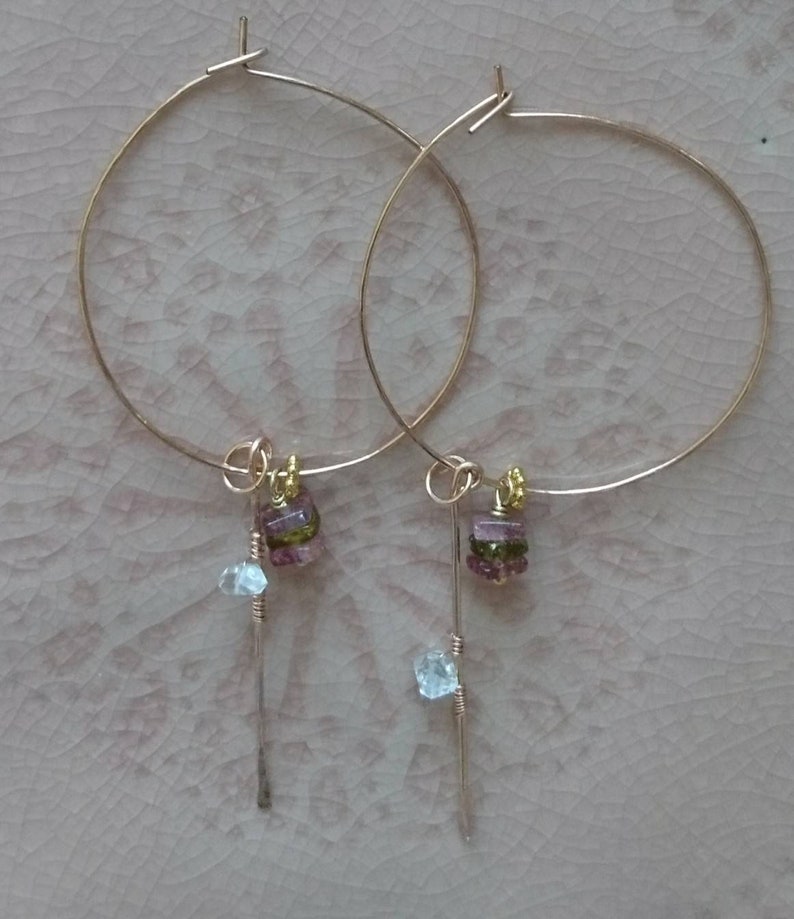 boho elegant chic summer jewellery tourmaline hoops modern feminine hoop earrings Watermelon tourmaline earrings pretty earrings