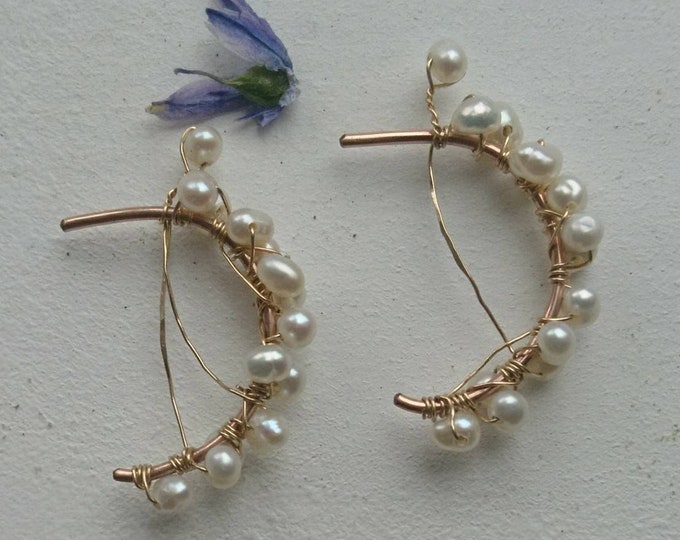 Pearl hoops, artisan pearl earrings, modern pearls, June birthday