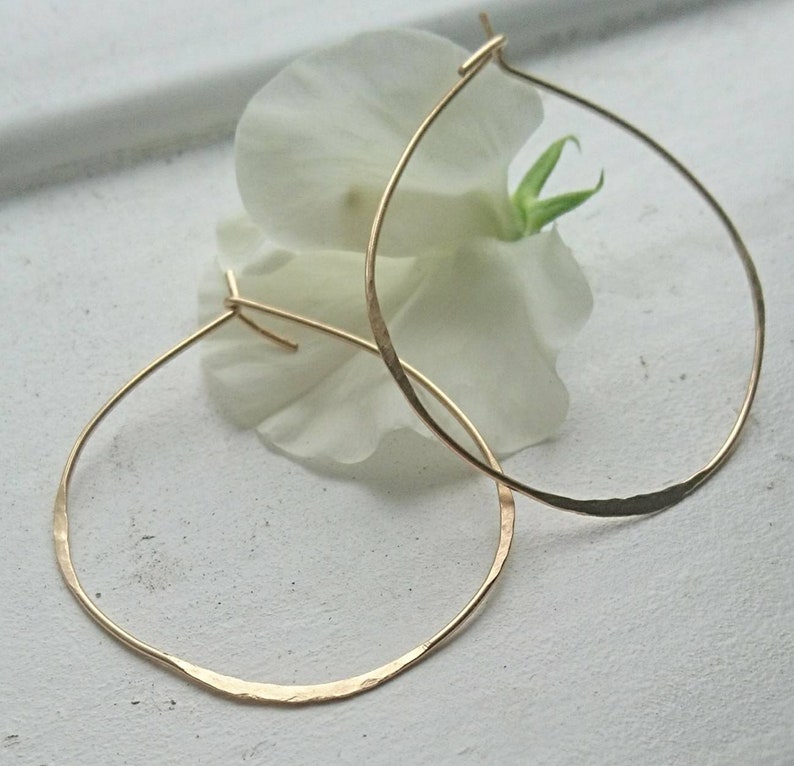 Hand textured hoop earrings irregular large hoop earrings in 14k gold fill,