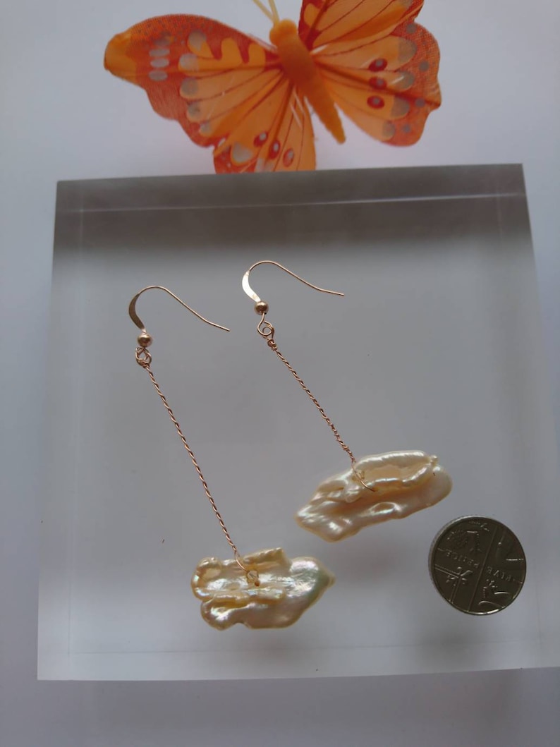 unusual earrings pearl earrings uk pearl jewellery rose gold drop Rose gold pearl drop earrings unique jewellery dangle pearl earrings