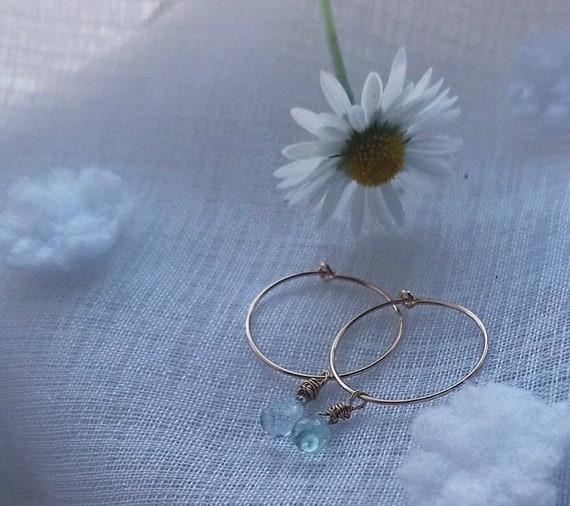 Aquamarine hoop earrings in 14k gold fill, March birthstone gift for her, something blue, summer days