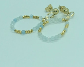 Aquamarine earrings with gold vermeil style nuggets
