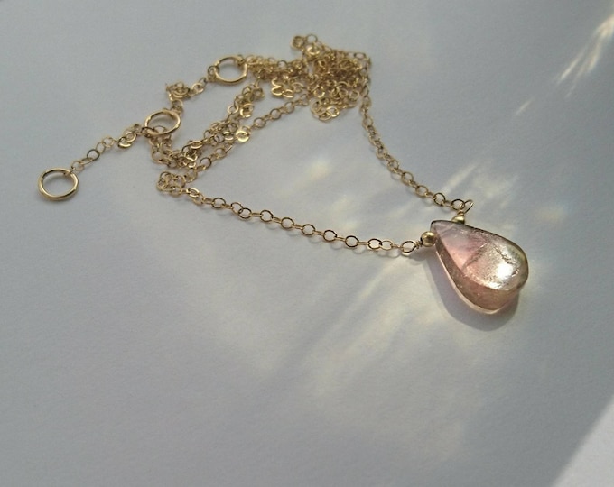 Watermelon tourmaline necklace in 14k gold fill, one of a kind pendant,