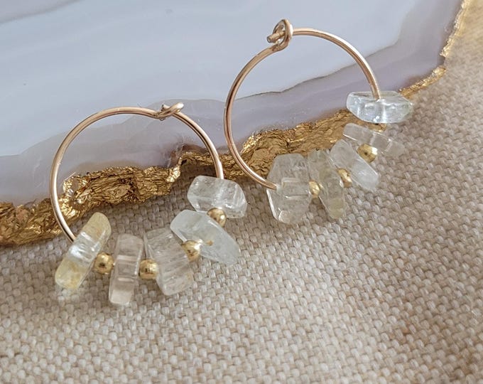 Aquamarine gold hoops, small gold bead earrings, Pisces gift for her, minimal pretty jewellery for daughter, aunt, mum, goddaughter, bestie