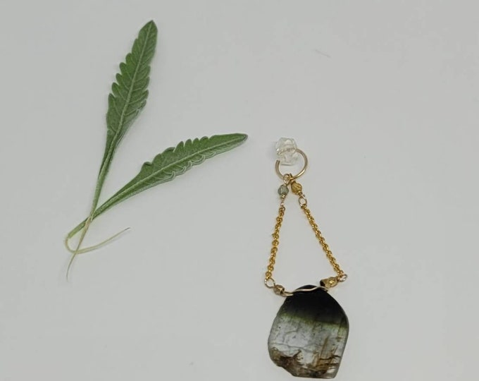 Green tourmaline pendant with herkimer diamond