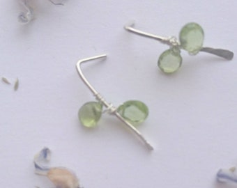 Peridot earrings, sterling silver threader earrings with tiny peridots, August birthstone gift for her birthday