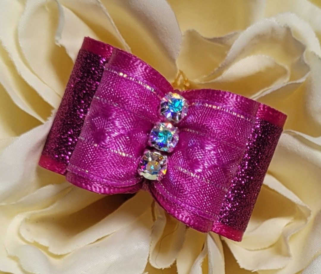 Dog Bows and More impeccable in Rose, Dog Show Bow, Pink Glitter Bow