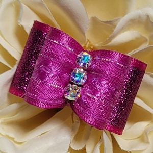 Dog Bows and More &quot;Impeccable in Rose&quot;, dog show bow, pink glitter bow, Shih Tzu bow, Yorkie, Biewer Terrier, dog hair bow, fancy dog bow