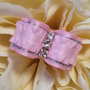 Dog Bows and More &quot;Ballerina&quot; puppy size topknot dog show bow. Pink & silver bow, Shih Tzu bow, Yorkie show bow, Biewer hair bow, rhinestone