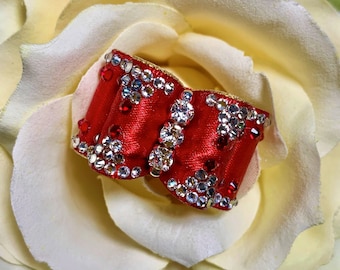 Dog Bows and More full size "Ice, in Red" show bow, Yorkie show bow, Shih Tzu hair bow, dog show bow, Biewer show bow, red rhinestone bow