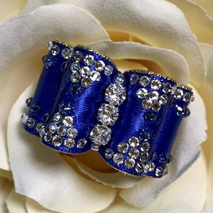 Dog Bows and More Ice in Royal Blue topknot dog show bow with rhinestones, puppy bow, ShihTzu, Yorkie, Biewer Terrier bow, gold trim