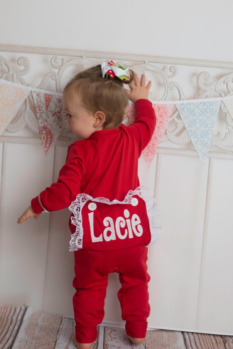 Christmas Day Little Girl's Personalized Long John Pajamas image 1