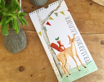 Perpetual birthday calendar - Animal illustrations - wall calendar