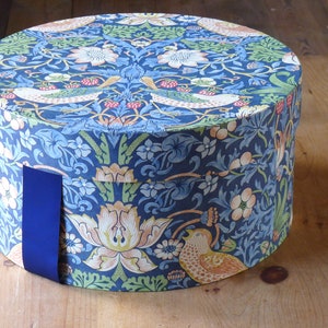 William Morris Hat Box Large in Strawberry Thief Navy | Handmade Storage | Clever Home Storage