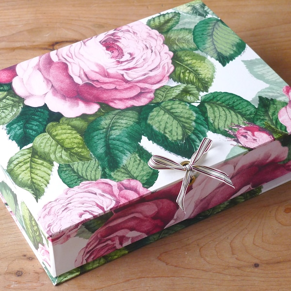 Stylish Box File English Rose Design - (A4) Office Collection & Stationery Handmade in England