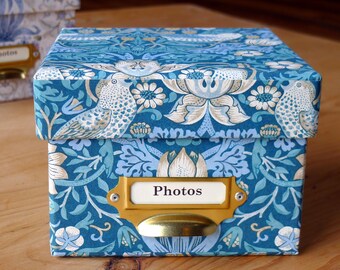 William Morris Photo Box: Strawberry Thief Petite Teal, Handmade in England