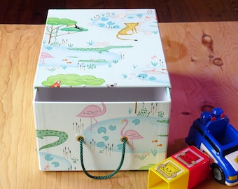 Handmade Toy Storage Drawer: Crocodile Lake Blue, Nursery/Playroom Décor