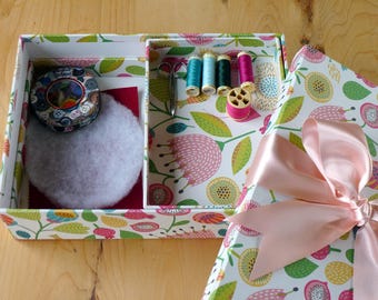 Luxury Sewing Box (Small) in Folk Floral Design | Handmade in the UK