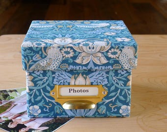William Morris Photo Box: Strawberry Thief Teal, Handmade in England