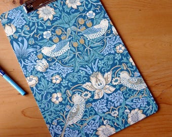 William Morris A4 Clip Board | Strawberry Thief Petite Teal, Handmade England